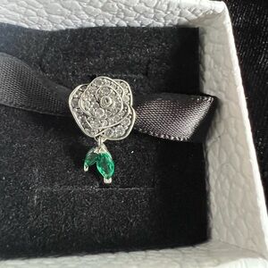 SPARKLING ROSE IN BLOOM CHARM STERLING SILVER